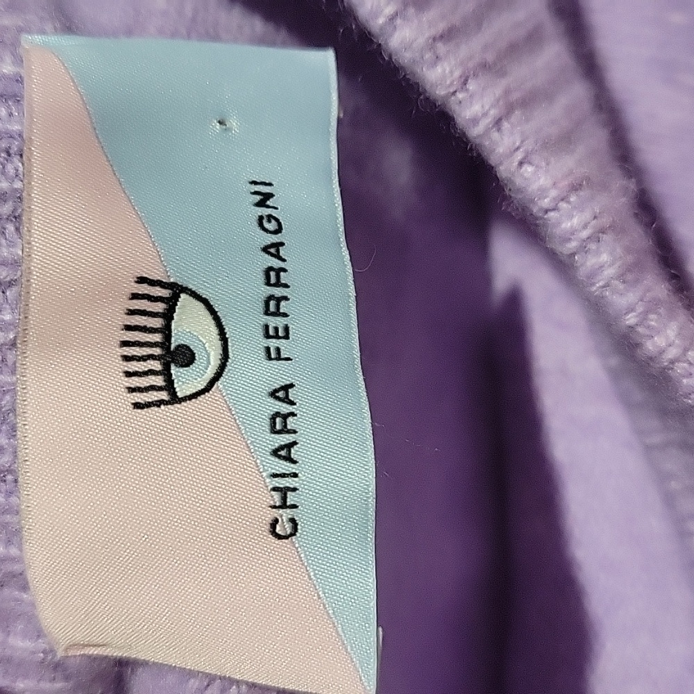 Chiara Ferragni Women's XXS Purple Spellout Crewneck Wool Blend Sweater - Picture 5 of 12
